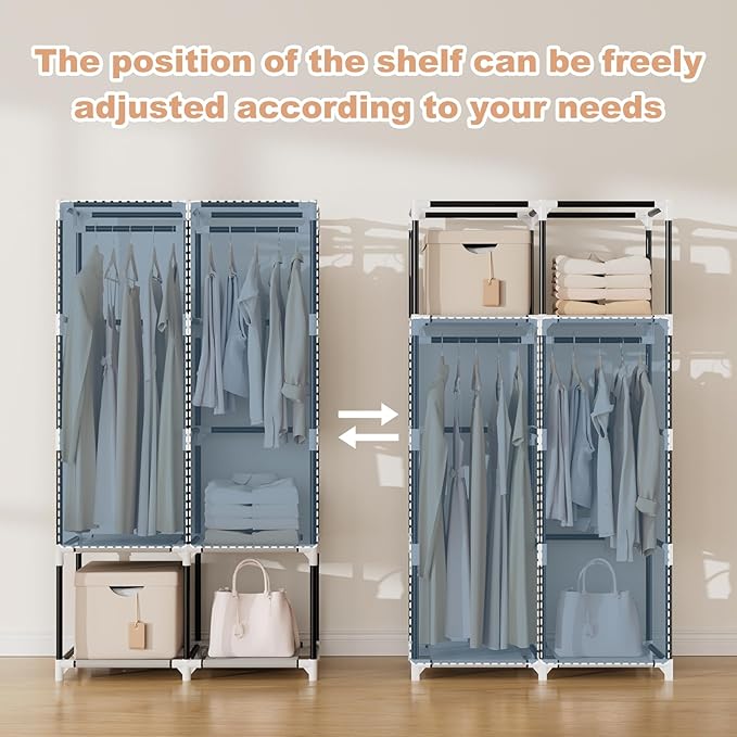 Portable Closet Wardrobe for Hanging Clothes with 4 Storage Shelves, Brown
