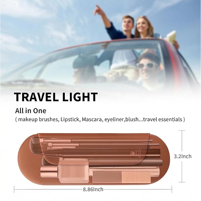 AGIKET Silicone Makeup Brush Holder Travel Cosmetic Bag：Soft Portable Cosmetic Face Brushes Holder with Upgrade Anti-Fall Out Magnetic Closure, Large Travel Makeup Brush Case - Brown