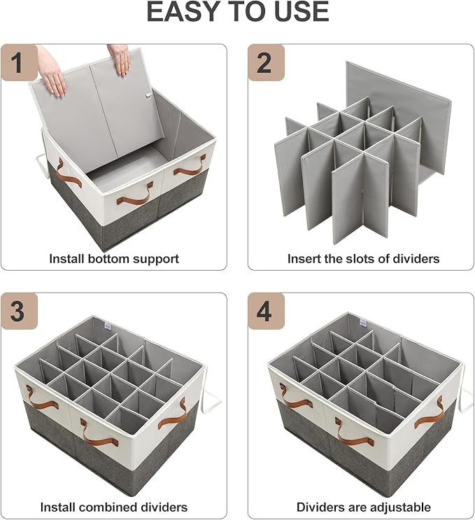 TOPIA HOME Shoe Organizer for Closet 2 Pack, Foldable Shoe Box with Adjustable Dividers and Clear Cover, Space Saving Shoe Storage Organizer Cabinet with Reinforced Handles, Fits 32 Pairs TP12WG