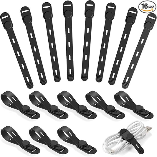 16Pcs Adjustable Silicone Cable Ties, Reusable Cord Organizer for Desk Setup, PC