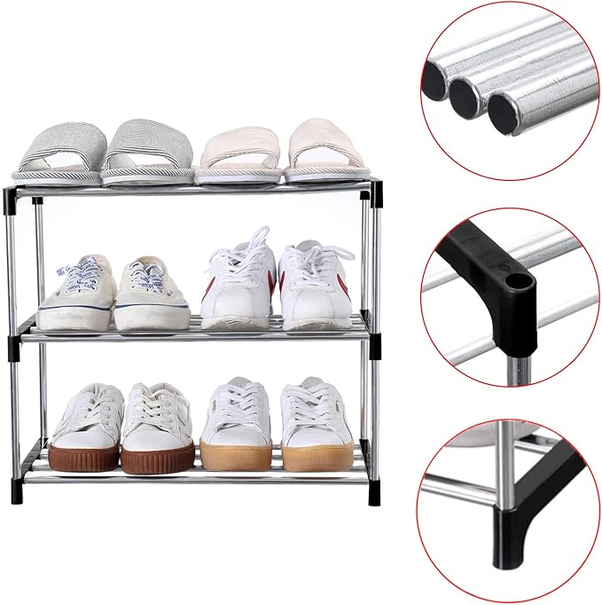Stackable Small Shoe Rack, Entryway, 3-Tier, Black