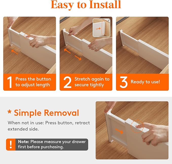 6 Pack 6" High Drawer Dividers 34-56cm/13.5-22" Adjustable Drawer Organizer