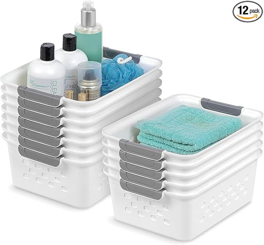 USA Plastic Storage Baskets, 12-Pack, Made in USA, White