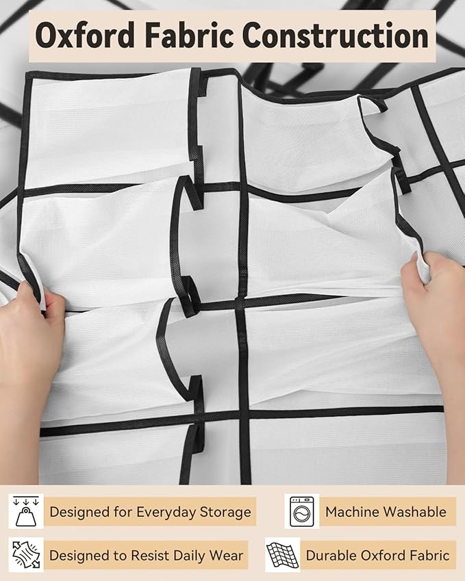 dodowin Over the Door Shoe Organizer Rack, 35 Large Breathable Mesh Pockets, Foldable Hanging Storage Holder for Closet Door, Space Saving Shoe & Accessory Organizer with 4 Metal Hooks, White