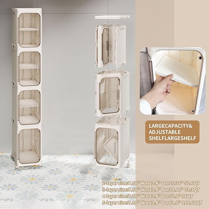 5-Tier Tall Narrow Storage Cabinet, Cream White