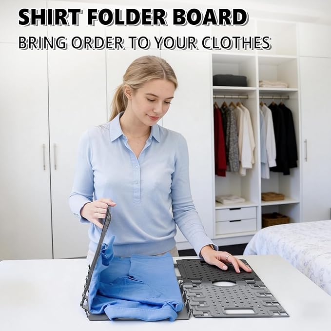 Accenter 10Pc Stackable Closet Organizer & Shirt Folder Board Bundle Tshirt Organizer for Closet Organizers and Storage Clothes Folding Board for Closet Storage Suitable for Lightweight Clothing Black