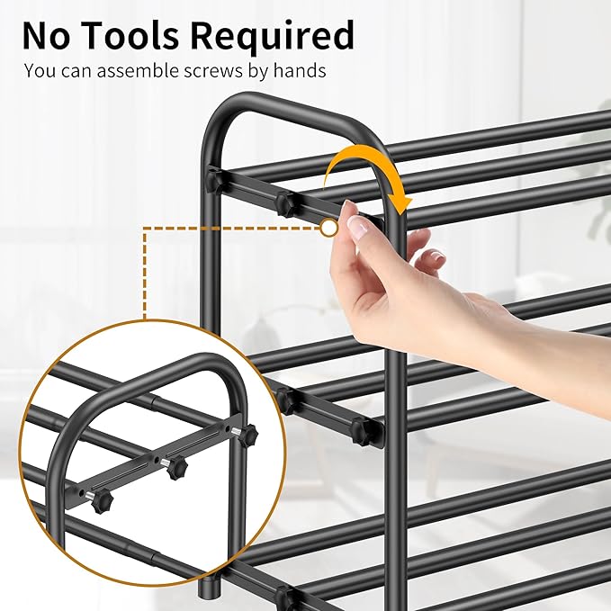 Hleelomi 3-Tier Expandable Shoe Rack,Adjustable Shoe Shelf Storage Organizer Heavy Duty Metal Free Standing Shoe Rack for Entryway, Closet,Living Room,Dorm,Black