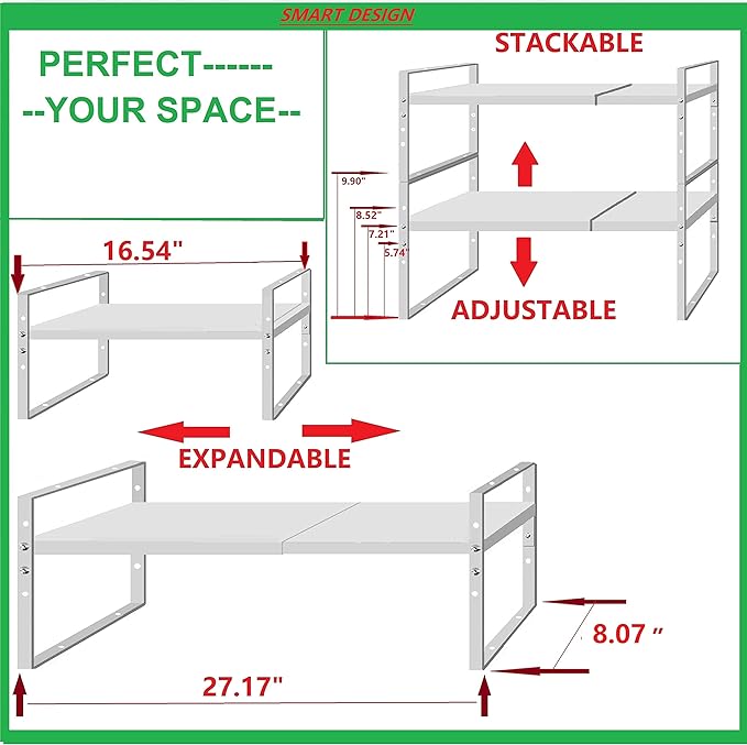 Jojocross Expandable Stackable Spice Rack Cabinet Shelf Organizer in Cabinets Shelves Kitchen Cupboard Organization Stack up Racks Pantry Countertop Storage Medium/White 3 Packs