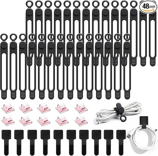 48Pcs Cord Organizer Kit, Reusable Elastic Silicone Cable Ties