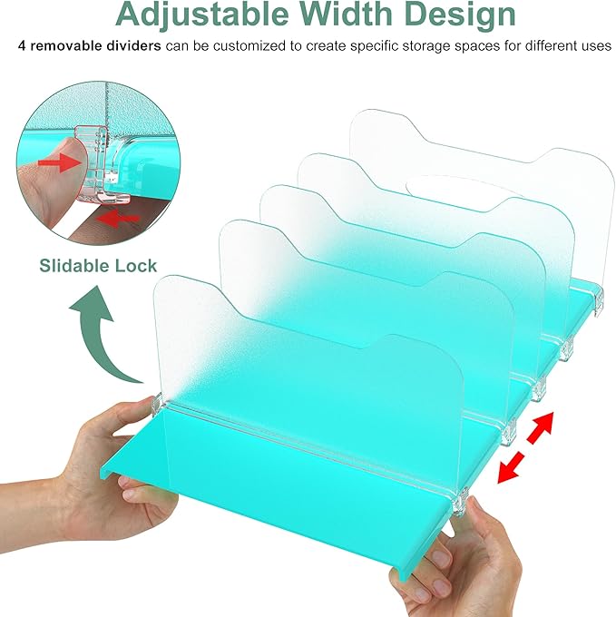 SURETIVIAN Freezer Organizer 12” Visible Fridge Organizer Rack with Removable Dividers and Handles, Freely Adjustable, Fits Refrigerator Frozen Meals, Lunch Meat Box, Cheeses (Mint Green)