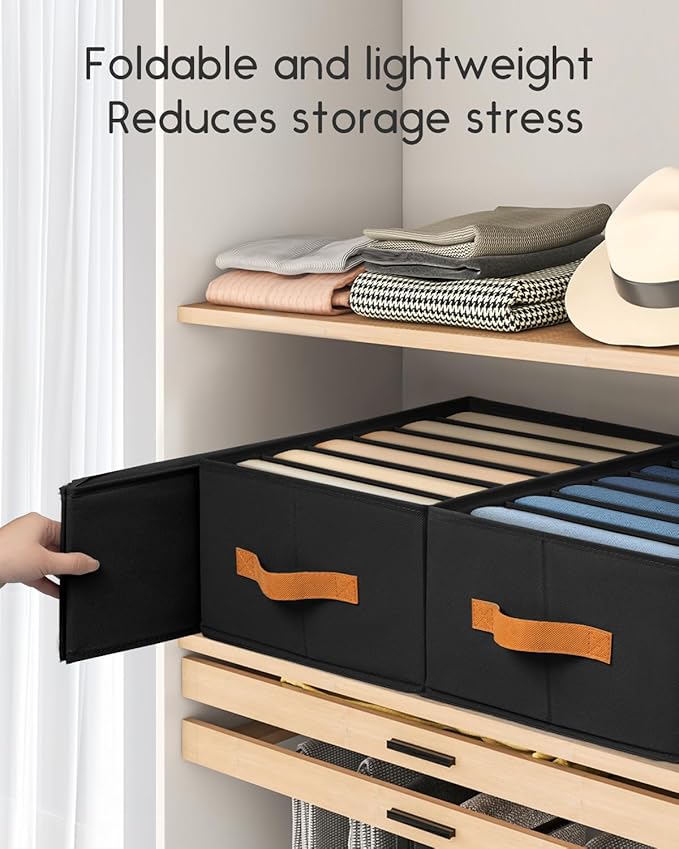 Homsorout Closet Organizers and Storage - Fabric Clothes Organizer with Handles, Foldable Jeans Organizer for Clothes, Drawer Organizer for Shirts, Bra, Sweater, Scarf, 6 Pack, Black