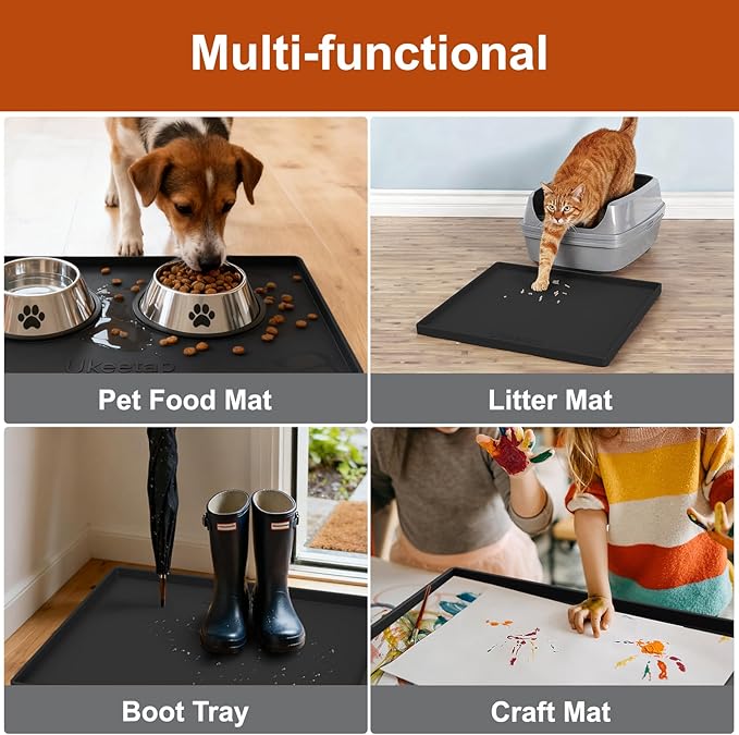 Extra Thick Silicone Mat Waterproof with Raised Edge 22" x 19", Black