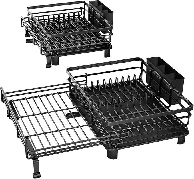 Dish Drying Rack, Extendable Dish Rack, Black