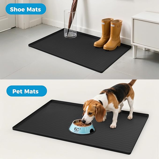 URMONA 16'' x 10'' Waterproof Silicone Under Sink Mat Cabinet and Counter Protector, Shelf Liner for Kitchen and Bathroom, Storage and Organizers, Litter Mat, Pet Cat Puppy Essentials(Black)