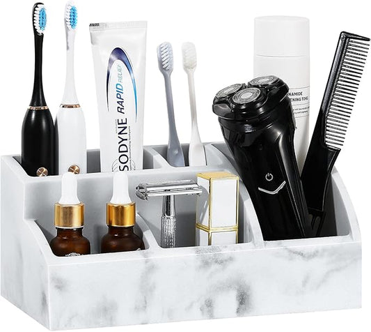 Bathroom Counter Organizer, Toothbrush Holder for Bathroom 5 Slot, Gravel White