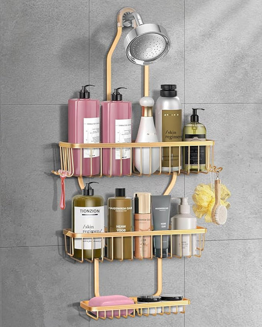 Shower Caddy Hanging, Never Rust Shower Hanging Organizer, Gold