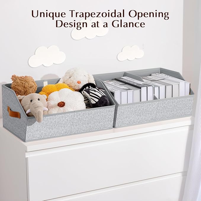 Homsorout Closet Organizers and Storage Bins - 4 Pack Collapsible Divided Trapezoidal Cube Storage Bins Baskets with Orange Handle for Organizing Clothes Blankets, Toys, Books, Towels(Ant Gray)