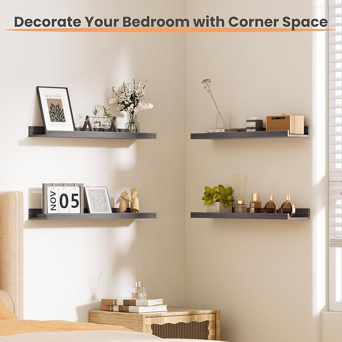 Floating Shelves for Wall, 23.6 Inch Shelves for Decor Storage Set of 6, Grey