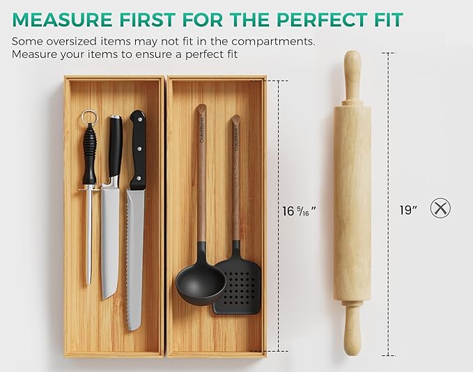 Long Bamboo Kitchen Drawer Organizer Boxes