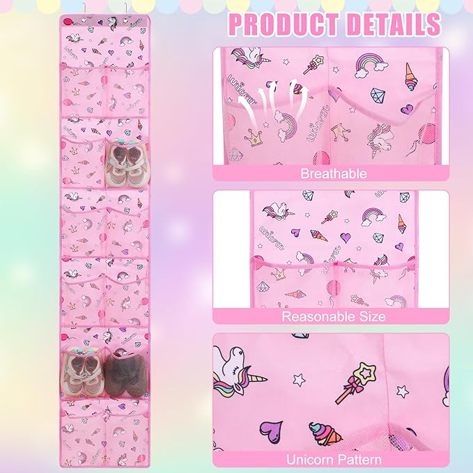 2 Pcs Kids over The Door Shoe Organizer 24 Pockets Unicorn Baby Water Bottle