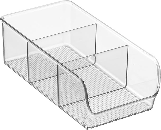 iDesign Stackable 3-Section Divided Storage Bin for Pantry, Fridge, or Cabinet - Set of 4 - Clear