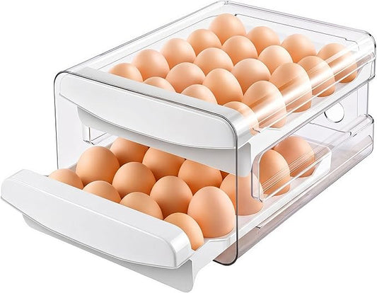 Zagtag® Egg Holder for Fridge, 2-Tier Stackable 40 Eggs Organizer Drawer for Refrigerator, Space-Saving Egg Container, Clear Plastic Egg Tray for Kitchen Storage