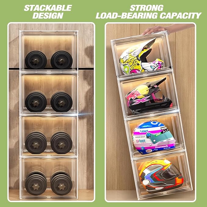 5 Pack XXX-Large Extra Large Acrylic Display Case 17''x13''x13'' Transparent Shoe Display Case Clear Stackable Sneaker Boot & Shoe Boxes Large Showcase for Helmet, Handbag, Figures Collectibles