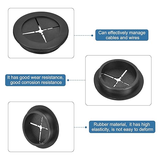 uxcell 2 Pcs Cable Cord Grommet, 2 Inch (50mm) Desk Grommet Flexible Rubber Grommets Wire Hole Cover Pass Through for Office Computer Desk Wire Organizer, Black