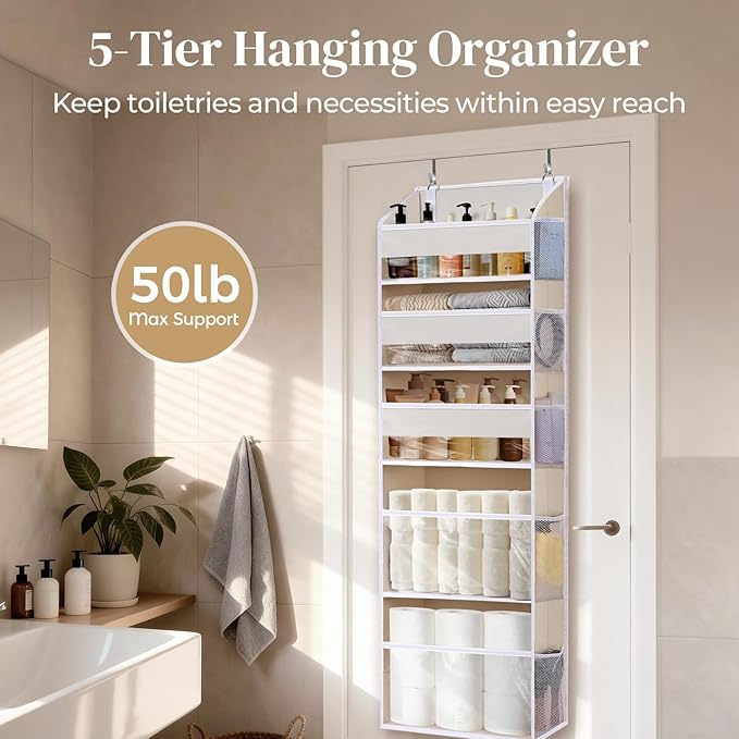 5 Tiers Over the Door Organizer with 10 Mesh Side Pockets