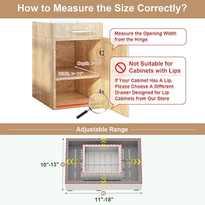 2Pc Pull out Cabinet Organizer, Width (11"-18") and Depth(10"-13")