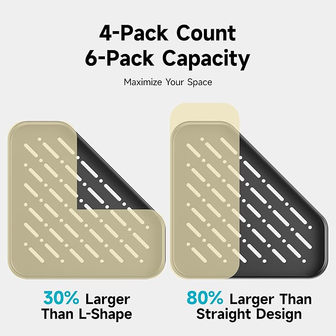 Veken Aluminum Corner Shower Caddy 4-Pack, Never Rust, No Drilling Adhesive Shelves, Stainless Rack with Soap Holder, Large Capacity Bathroom Organizers and Storage, Wall-Mounted Kitchen & Home Decor