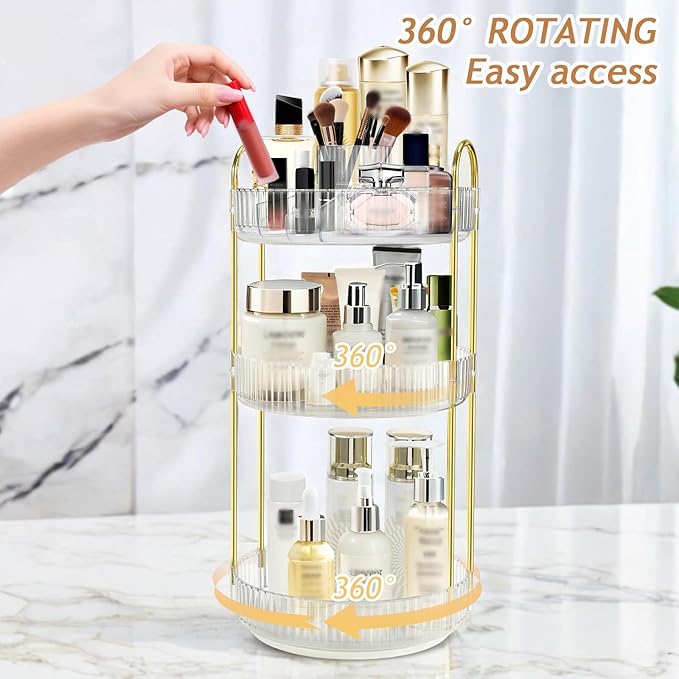 Rotating Makeup Organizer for Vanity, High-Capacity Skincare Perfume Storage