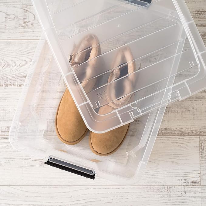 USA 32 Qt Stackable Plastic Storage Bins with Lids, 4 Pack, BPA-Free, Clear