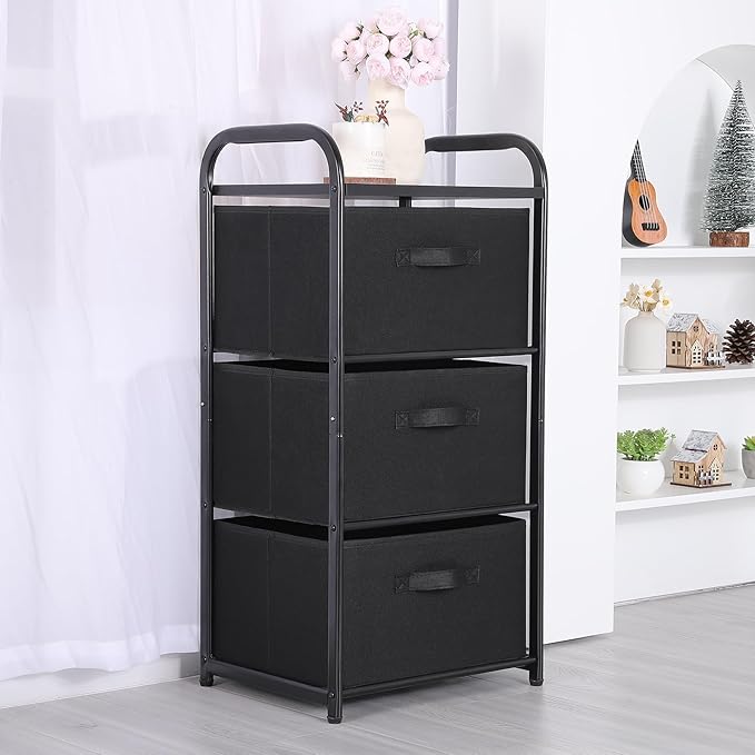 Houser Dresser Storage with 3 Easy Pull Fabric Drawers, Fabric Dresser Tower