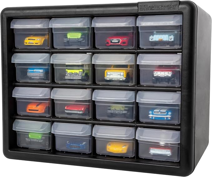 16-Drawer Plastic Drawer Storage Cabinet for Garage Organization, 10116 Black