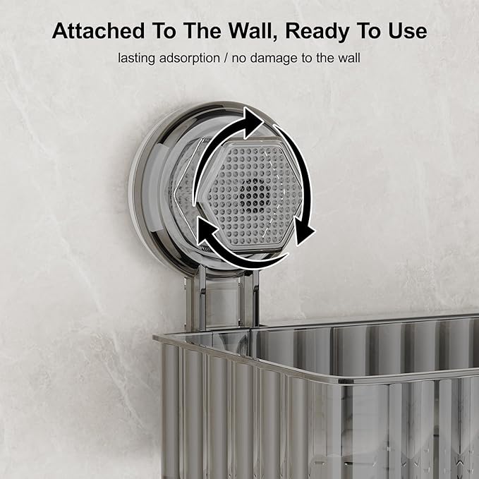 Adhesive Shower Caddy Suction Cup Shower Shelves for Inside Shower No Drilling Bathroom Organizers and Storage Wall Shelf Rack Clear（black,square
