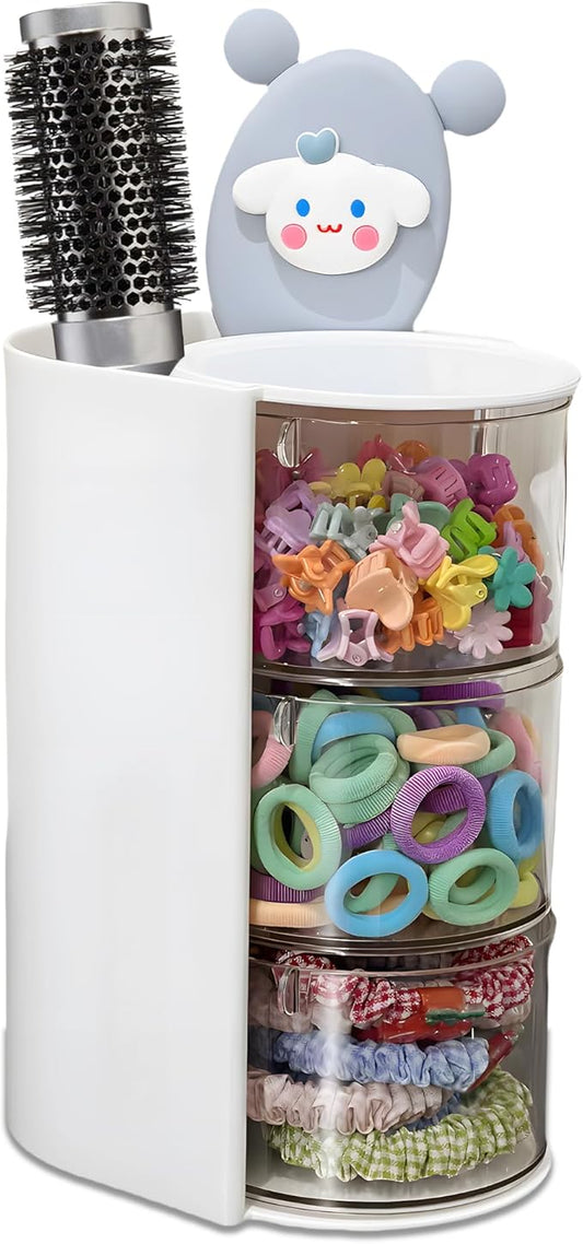 Azurphoric Hair Accessories Organizer with Hair Brush Holder, White, 3-Layer