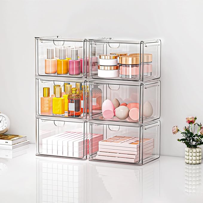 Caktraie 6 Pack Small Clear Stackable Acrylic Storage Boxes for Art Tool