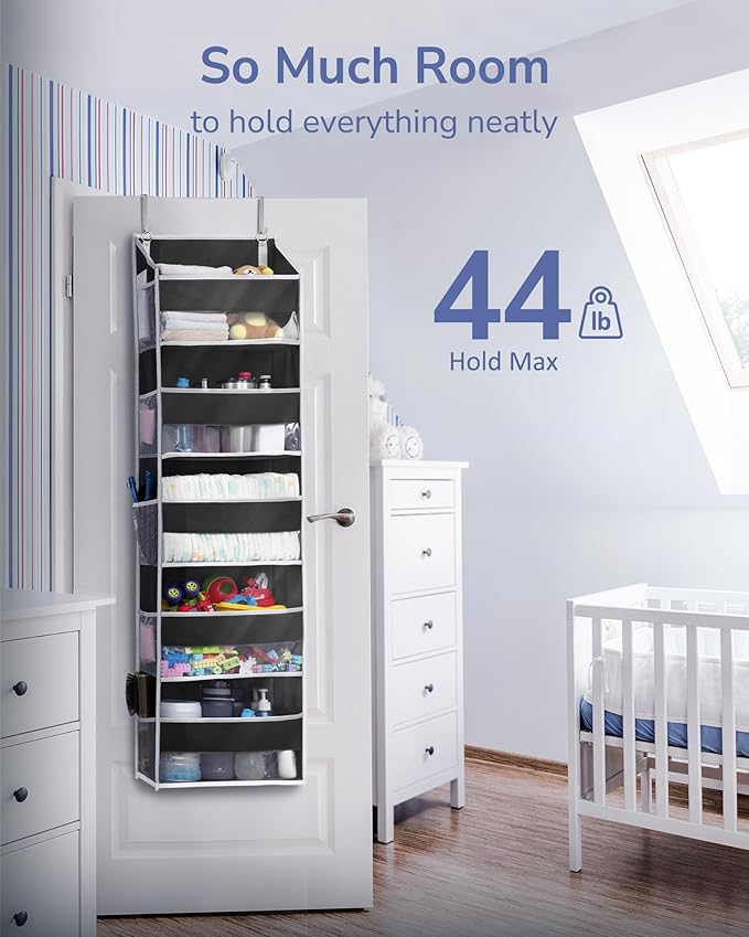 1 Pack Over The Door Organizer, 5 Shelf Door Organizer Hanging & 10 Side Pockets