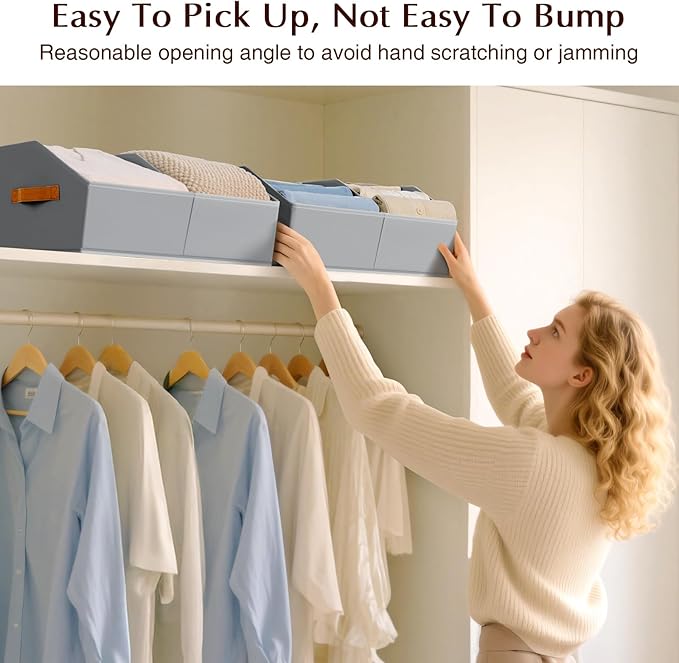 Homsorout Closet Organizers and Storage Bins - 6 Pack Collapsible Divided Trapezoidal Cube Storage Bins Baskets For Organizing Clothes Blankets,Toys, Books, Towels(Light Grey)