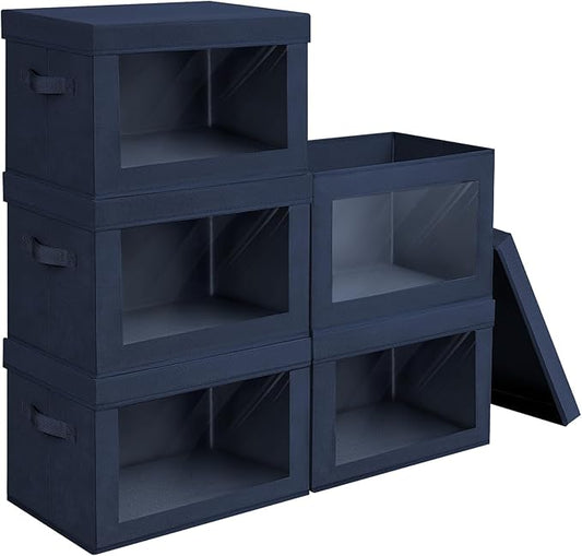 Stackable Storage Bins with Lids, Medium Storage Box with Lids, Navy Blue