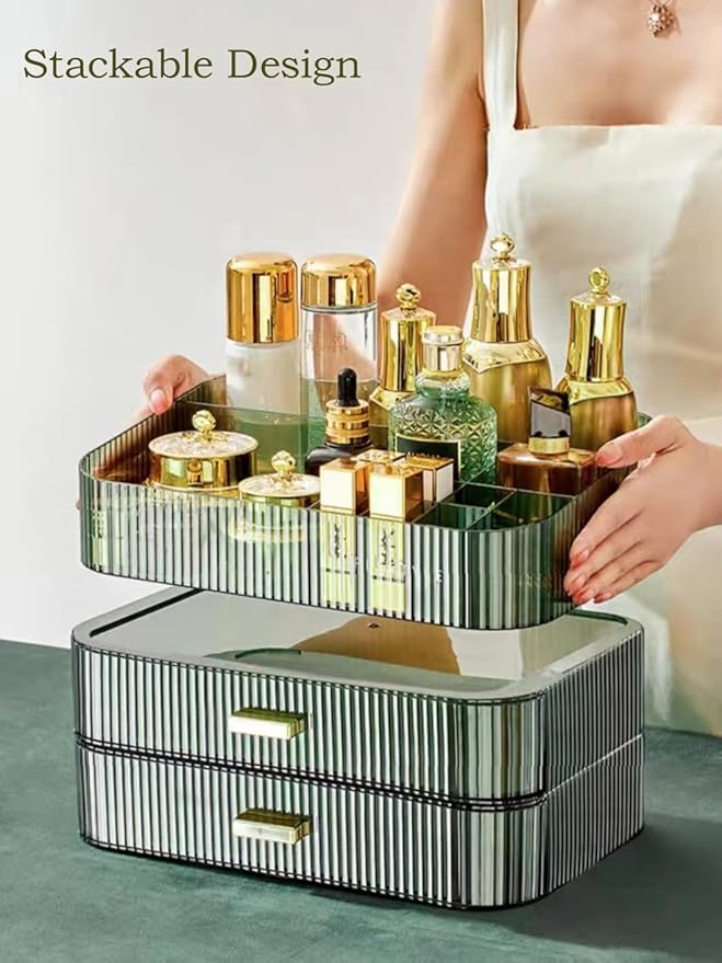 Makeup Organizer with Stackable Drawers, Green