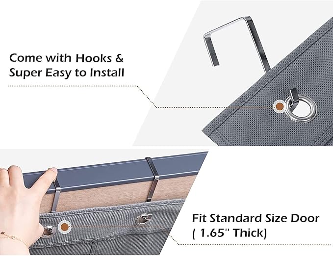 Over The Narrow Door Shoe Organizer Hanging 6 Large Fabric Pockets Back Door Shoe Holder for Closet with 2 Hooks (GREY)