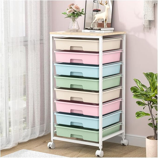 Rolling Storage Cart with Drawers, Rainbow