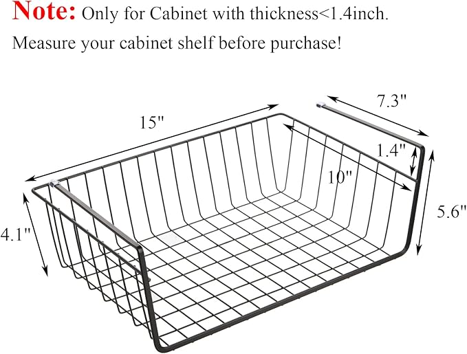 4 Pack Black Under Shelf Wire Basket