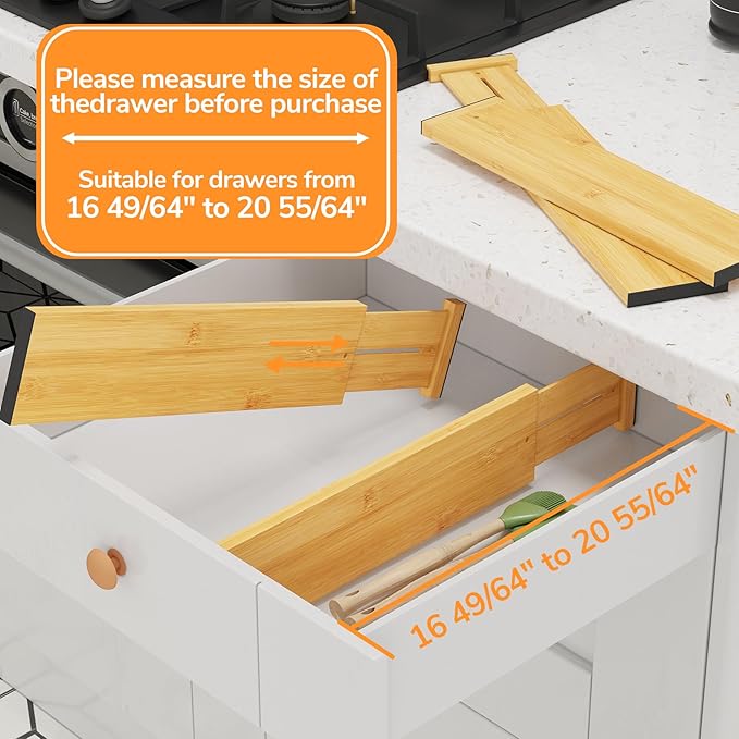 4" High Drawer Dividers Bamboo Separators Organization Expandable Organizers