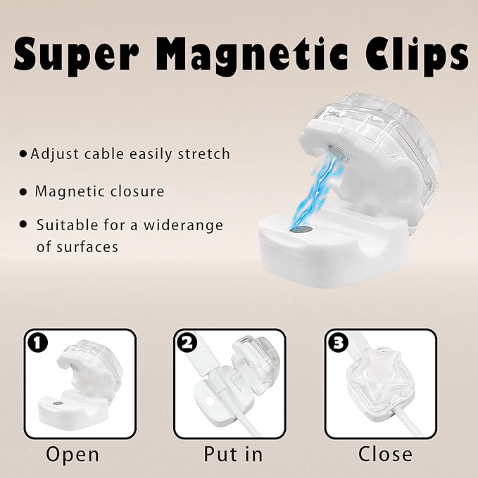 9Pack Magnetic Cable Clips for Nightstand, Adhesive Night-Glowing Cord Holder Organizer for Office Home Desk Wall Car (White,Star)