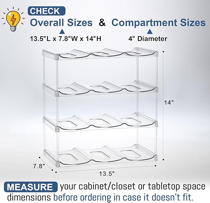 Compartment, Stackable Water Bottle Organizer Holder, 4 Tier Hold 12