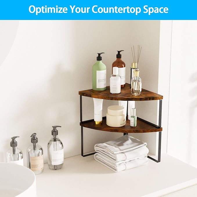 Corner Shelf Countertop Organizer, Rustic Brown