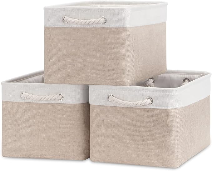Bidtakay Large Fabric Baskets with Handles [3-Pack] Collapsible Storage Basket